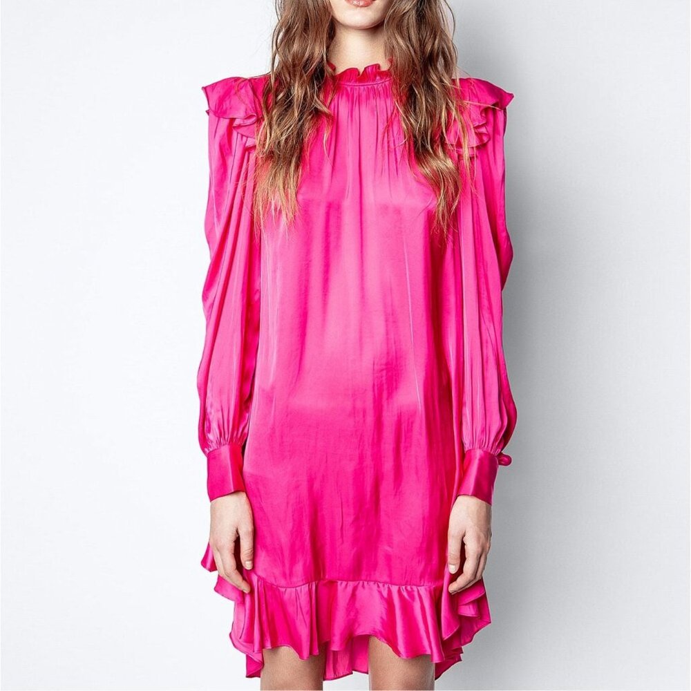 Zadig & Voltaire Ruins Satin Dress, high lowPink, Size Small EUC